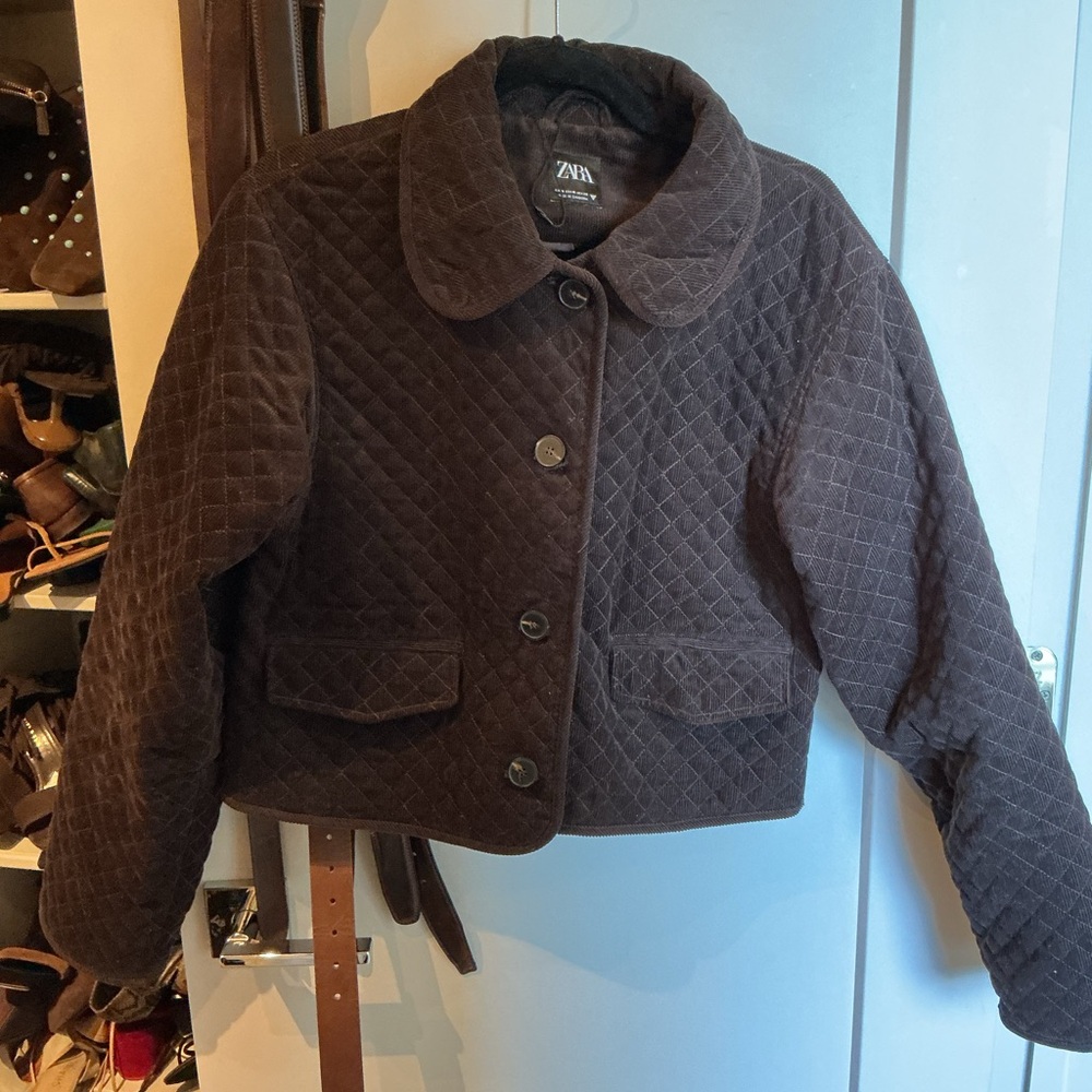 Zara Women's Dark Brown Quilted Puffer Jacket